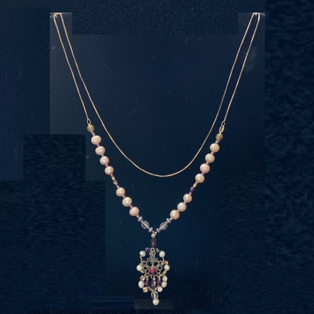 24” 24kt gold over sterling silver genuine freshwater pink pearl necklace